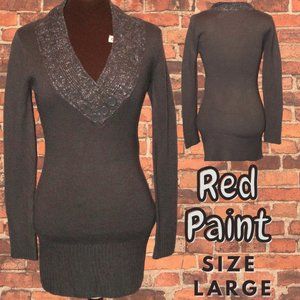 Juniors Red Paint Grey Sweater Dress Size Large